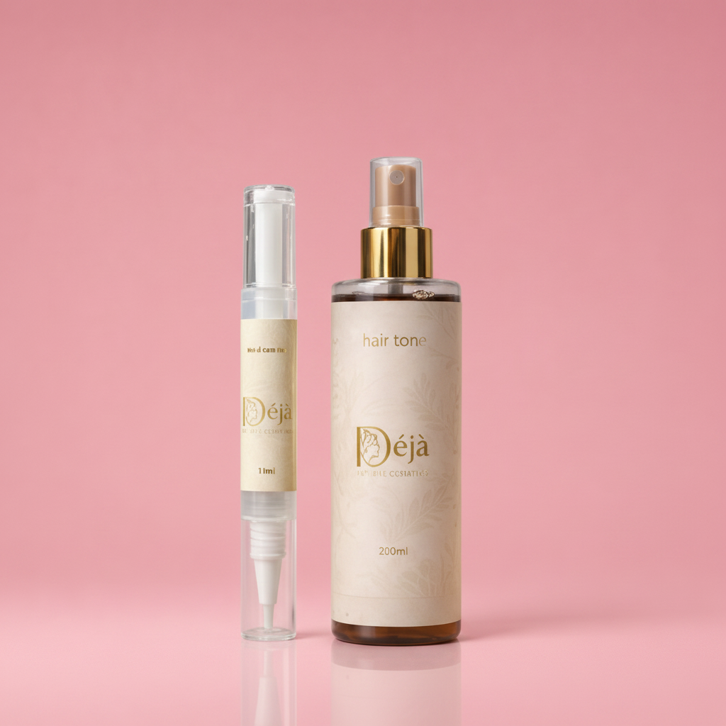 Déja Hair Products on Pink Background