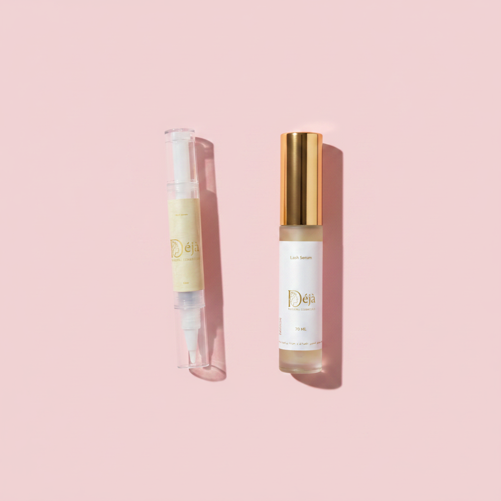 Déja Nail Serum & Lash Serum on Pink Background