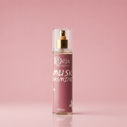 Musk & Jasmine Body Splash on Pink Background