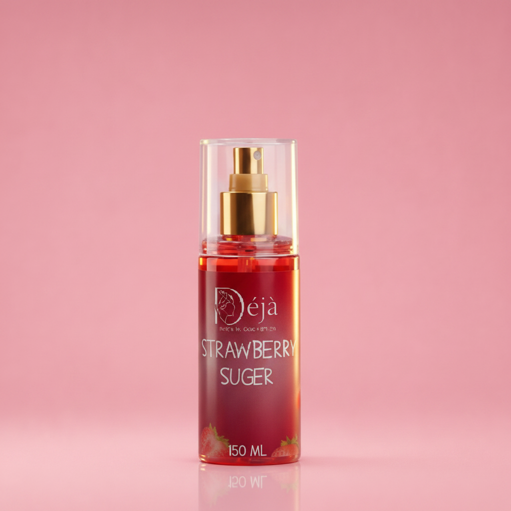 Strawberry Sugar Body Splash on Pink Background